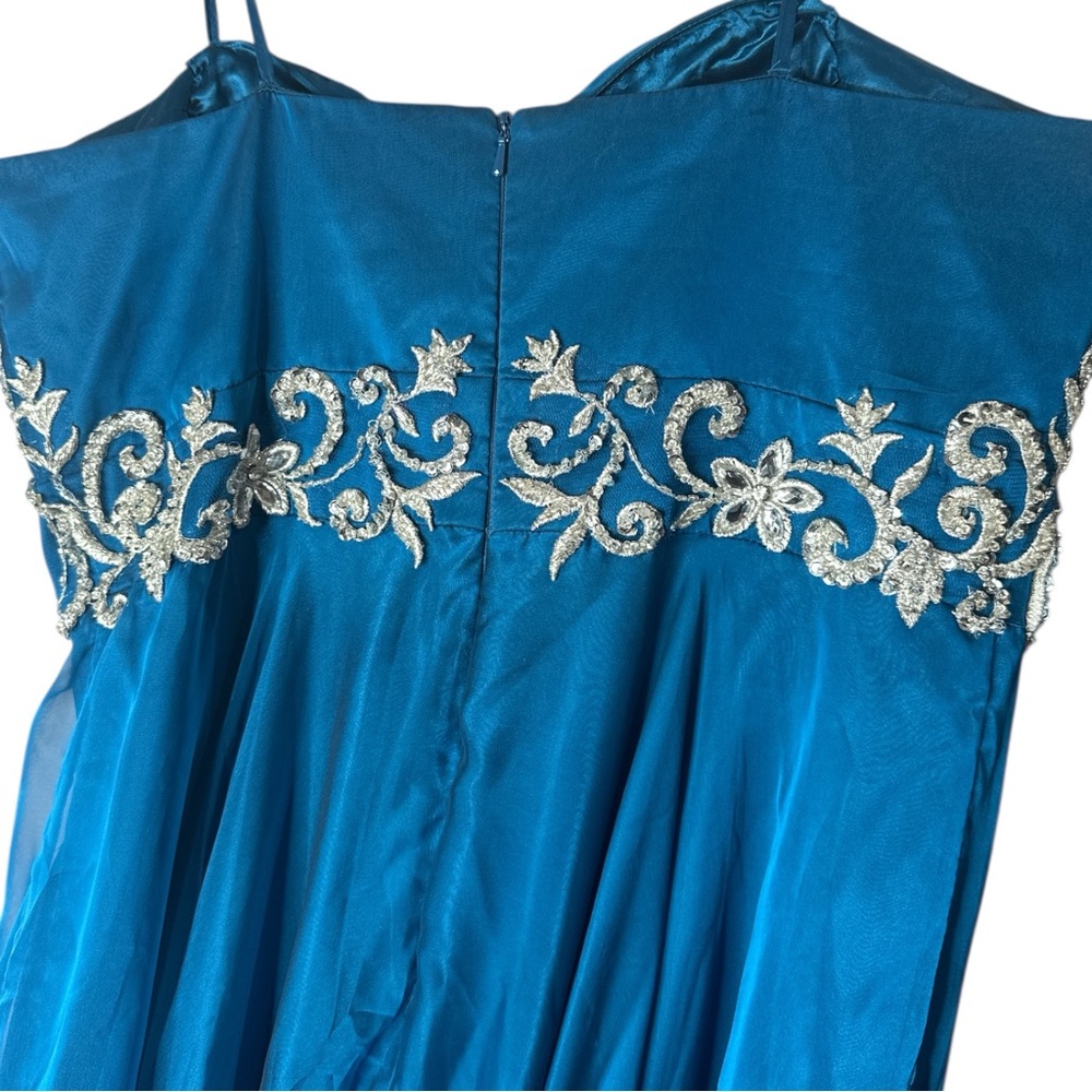 BICICI & COTY A Line Formal Dress Blue with Silver Floral Detail Size XL - Picture 11 of 16